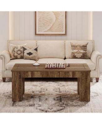 Rectangle Coffee Table for Living Room, 47-Inch Farmhouse Center Cocktail Table with Sturdy Legs