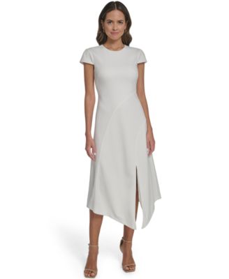 Women's Scuba Crepe Asymmetric Crewneck Midi Dress
