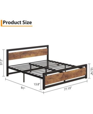 14 Inch Heavy Duty Industrial Metal Platform Bed Frame with Wooden Headboard - King
