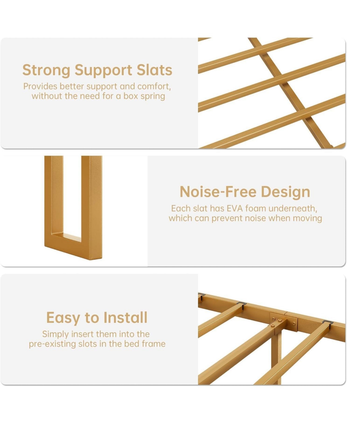 Gaomon Led Platform Bed Frame with Storage Drawers, Noise-Free Support with Wood Slats, Gold Metal Frame with Beige Fabric Fabric