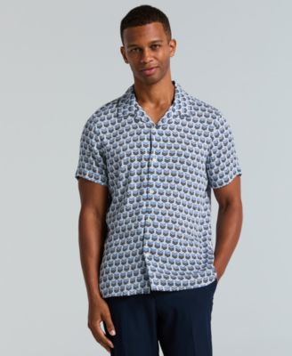 Men's Dobby Short-Sleeve Print Camp Collar Shirt
