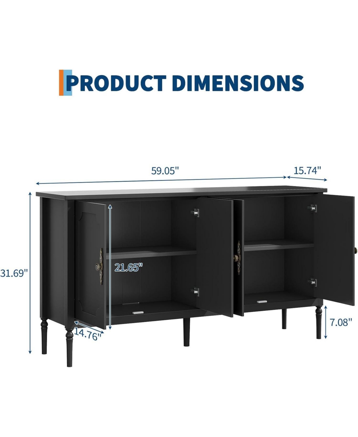 Gaomon 59" Buffet Cabinet with Storage, Wide Wood Console Table for Kitchen, Dining Room & Entryway, Black