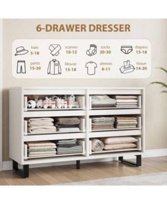 6-Drawer Bedroom Dresser, 47.2" Wide Freestanding Wooden Storage Chest for Living Room & Entryway