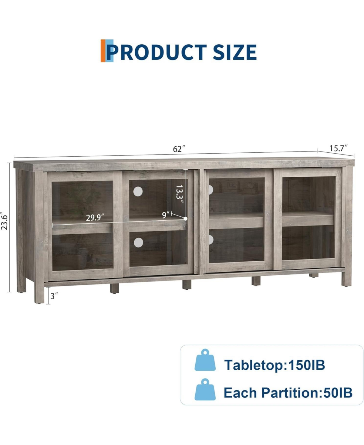 gaomon Tv Stand for 65 Inch Tv, Mid-Century Modern Entertainment Center with Sliding Glass Doors