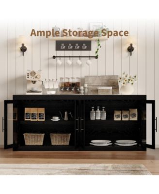 70.8" Sideboard Buffet Cabinet with 4 Glass Doors, Farmhouse Modern Accent Storage Cabinet