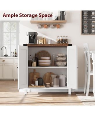 Farmhouse Sideboard Buffet Cabinet with 2 Doors and Adjustable Shelves, Small Accent Storage Cabinet