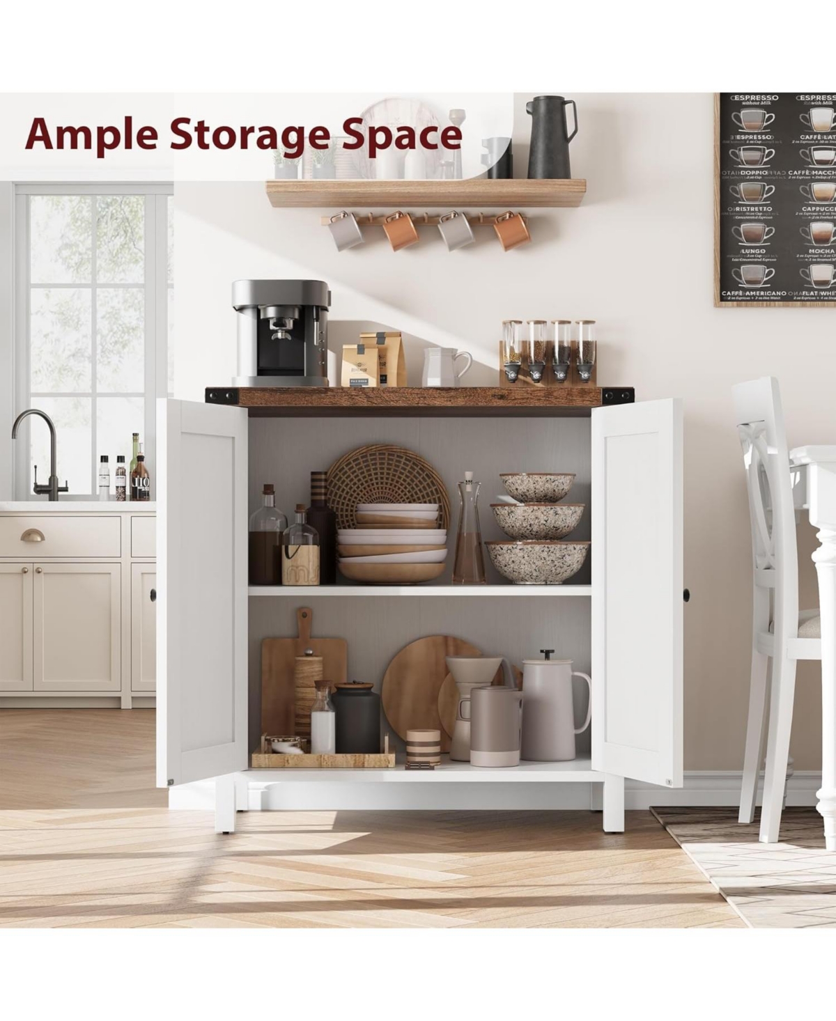 gaomon Farmhouse Sideboard Buffet Cabinet with 2 Doors and Adjustable Shelves, Small Accent Storage Cabinet