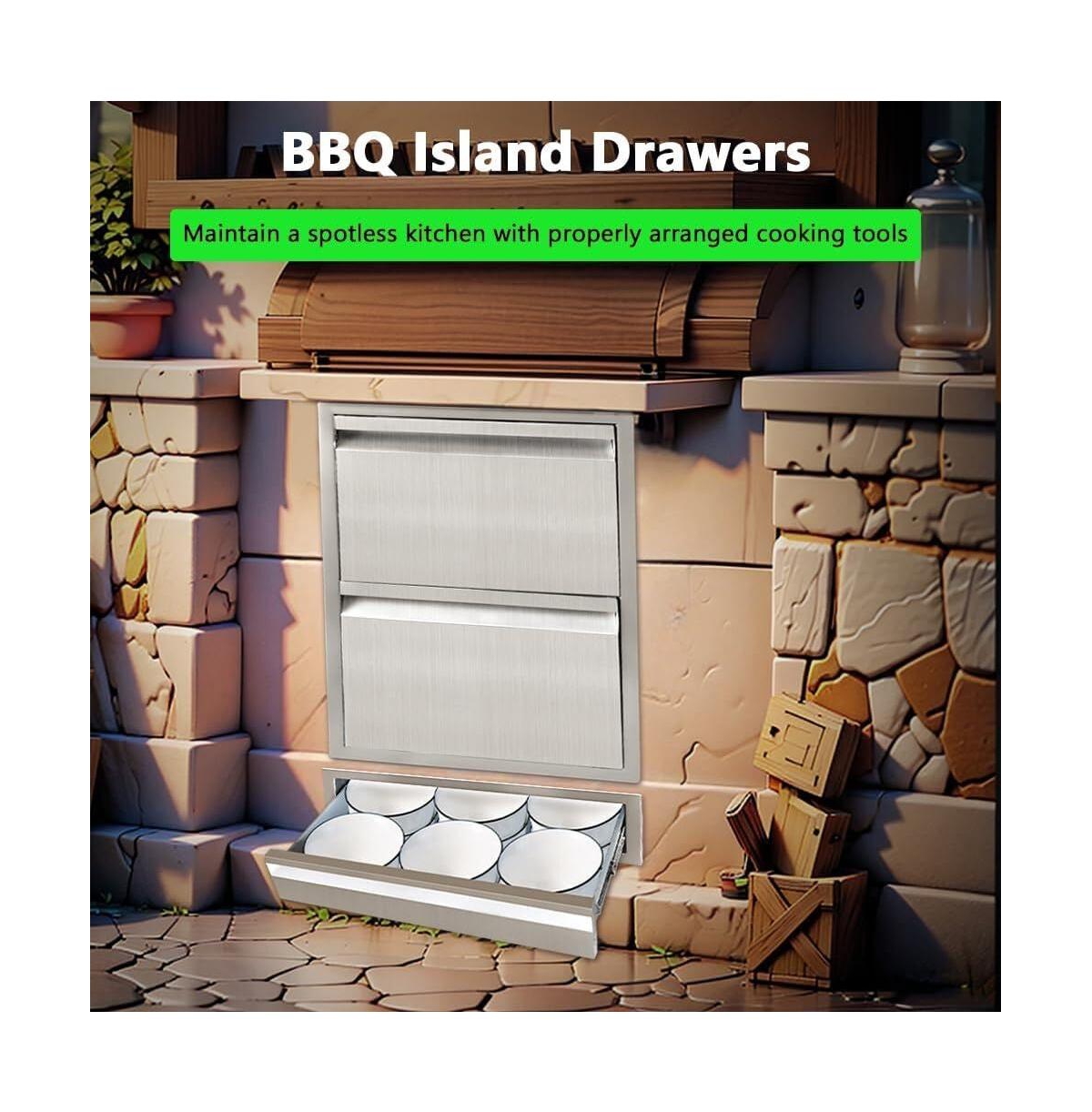 Gaomon 13" Outdoor Kitchen Drawers, Stainless Steel 2-Layer Flush Mount Bbq Drawers for Grill Station