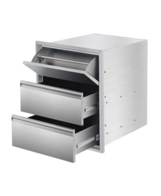 18" Outdoor Kitchen Drawers with Paper Towel Holder, Stainless Steel 3-Layer BBQ Drawers