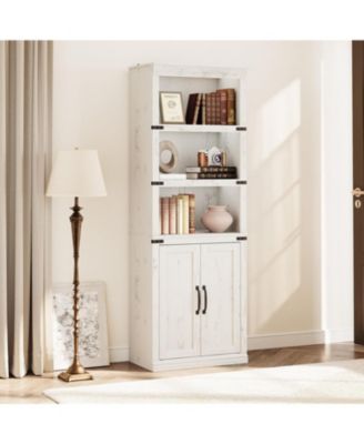 Farmhouse Bookcase with Doors, 5-Tier 70" Tall Bookshelf with Storage Cabinet for Living Room
