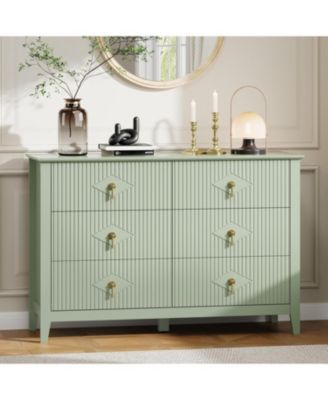 47" Wide Fluted Dresser, 6 Drawer Modern Wood Storage Chest for Bedroom or Living Room