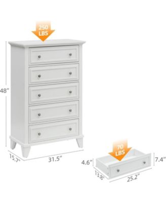 Dresser for Bedroom, 48" Tall 5-Drawer Chest of Drawers, Vintage Wooden Storage Dresser for Closet, Living Room, or Hallway