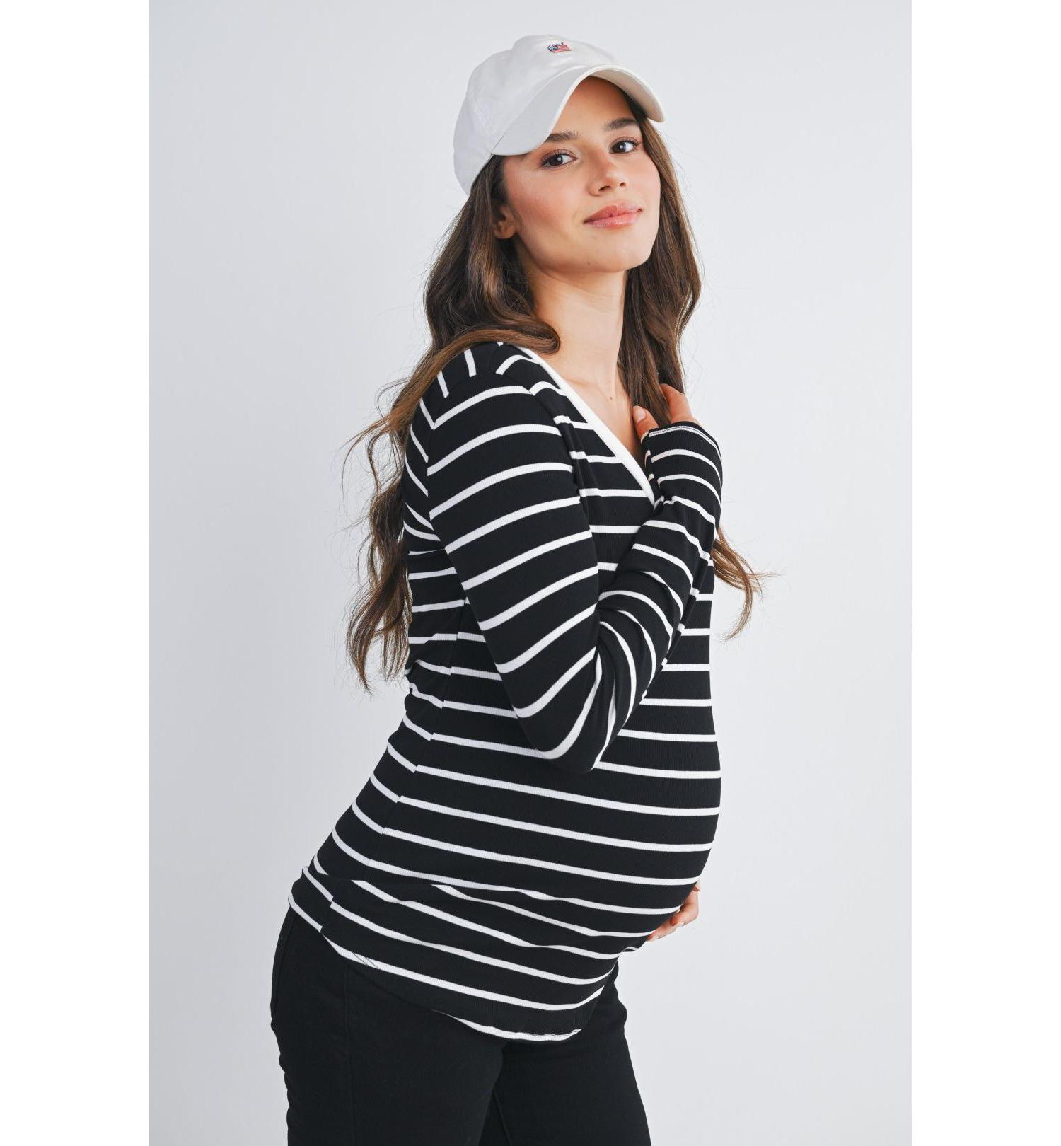 Maternity Striped V Neck Long Sleeve Top