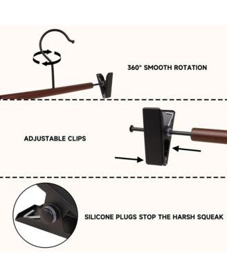 12-Pack Metal Pants Hangers with Adjustable Clips, Premium Beech Wood Skirt Bottom Hangers for Trousers, Jeans, Shorts, Socks