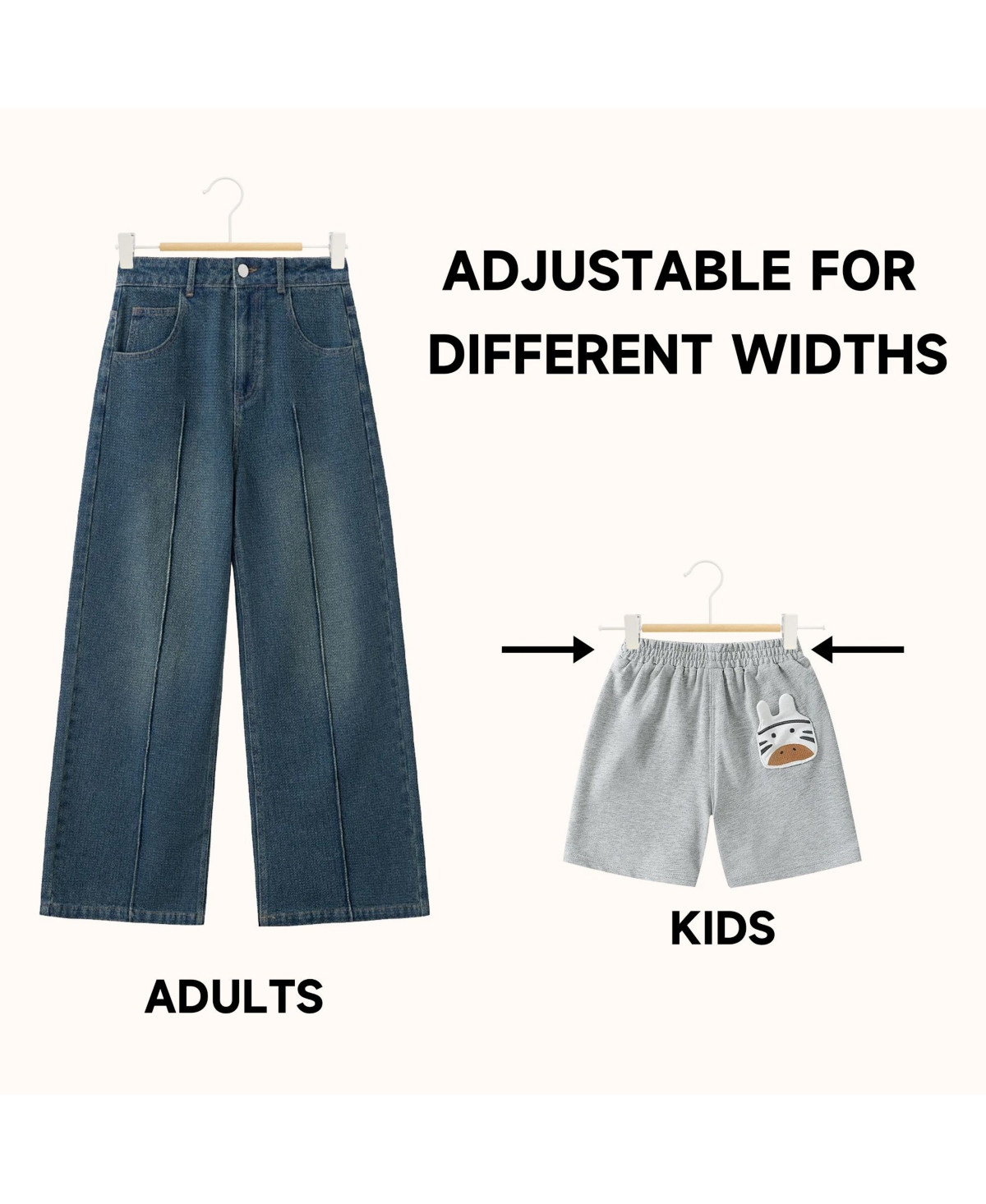 BP4U 12-Pack Metal Pants Hangers with Adjustable Clips, Premium Beech Wood Skirt Bottom for Trousers, Jeans, Shorts, Socks