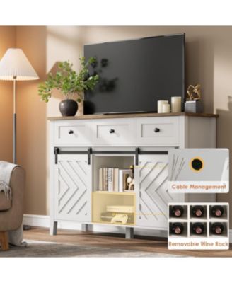 47.2" Farmhouse Buffet Cabinet with Sliding Barn Door, 3 Drawers, Wine Rack & Adjustable Shelf