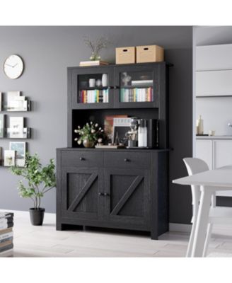 Kitchen Pantry Cabinet with Microwave Stand, Freestanding Hutch Storage Cupboard