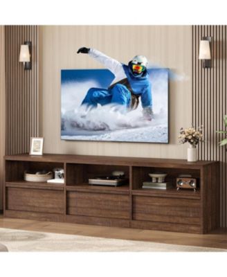 70" TV Stand for TVs up to 85", Mid-Century Modern Entertainment Center with Drawer & Open Shelves, Brown