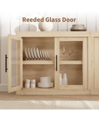 70.8" Sideboard Buffet Cabinet with 4 Glass Doors, Farmhouse Modern Accent Storage Cabinet, Beige