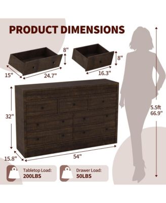 7-Drawer Dresser for Bedroom, 54" Wide Wooden Chest of Drawers