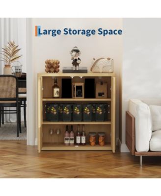 3-Tier Buffet Cabinet with Storage, Double Fluted Doors & Adjustable Shelves