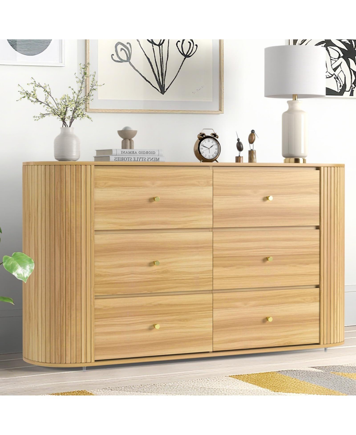 gaomon Drawer Dresser with Power Outlet, Farmhouse Wooden Dresser with Metal Handles & Vintage Design