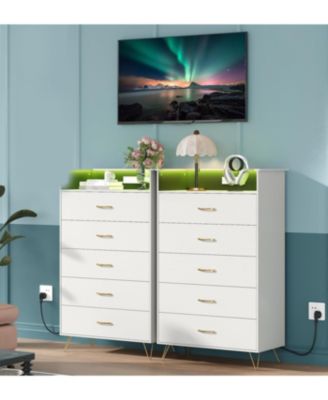 Modern 5-Drawer Tall Dresser for Bedroom, Wooden Chest with Silent Slides & Water-Resistant Finish, White