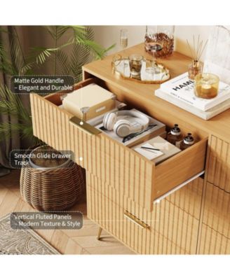Fluted 8-Drawer Dresser for Bedroom, 55" Wide Modern Wooden Chest of Drawers
