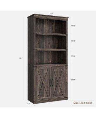 Farmhouse Bookcase with Doors, 5-Tier 70" Tall Bookshelf with Storage Cabinet for Living Room