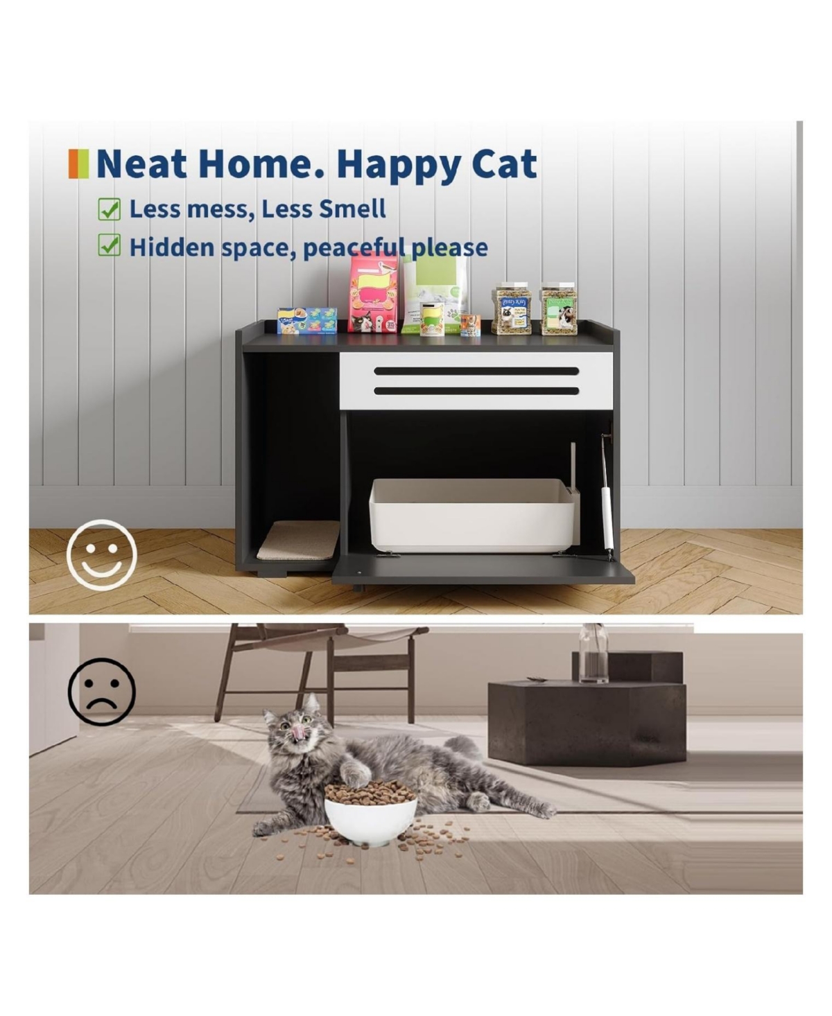gaomon Modern Litter Box Enclosure Cabinet, Concealed Litter Box with Vent Door and Side Storage Drawer