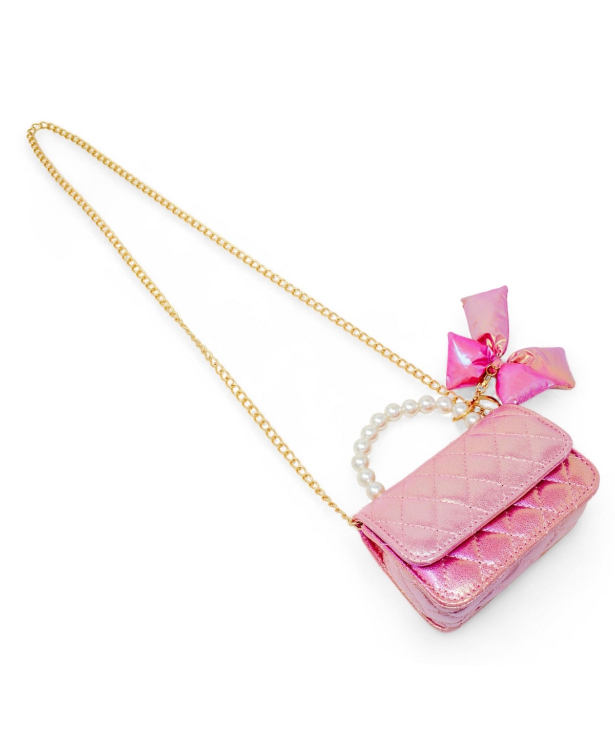 Zomi Gems Shiny Quilted Fluffy Bow Handbag, Hot Pink