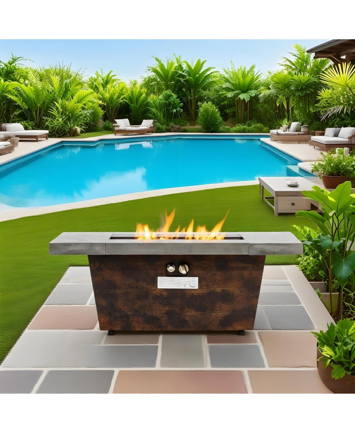 Streamdale Furniture 42" Gas Fire Pit Table, Rectangle, 50000BTU