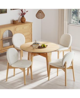 4PCS Wooden Dining Chairs Soft Boucle Upholstered Kitchen Chairs w/ Curved Seat