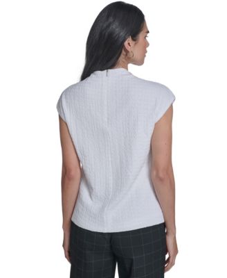 Women's Textured Mock Neck Cap Sleeve Top