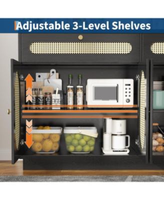 60" Rattan Sideboard Cabinet with Adjustable Shelves, Buffet with 2 Drawers and 4 Rattan Doors for Dining Room