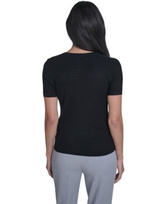 Women's Short-Sleeve Textured Sweater