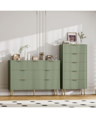 5-Drawer Dresser for Bedroom, Modern Fluted Chest with Handles and Wood Storage