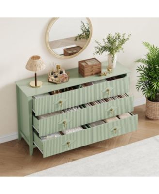 54" Wide Fluted Dresser, 6 Drawer Modern Wood Storage Chest for Bedroom or Entryway