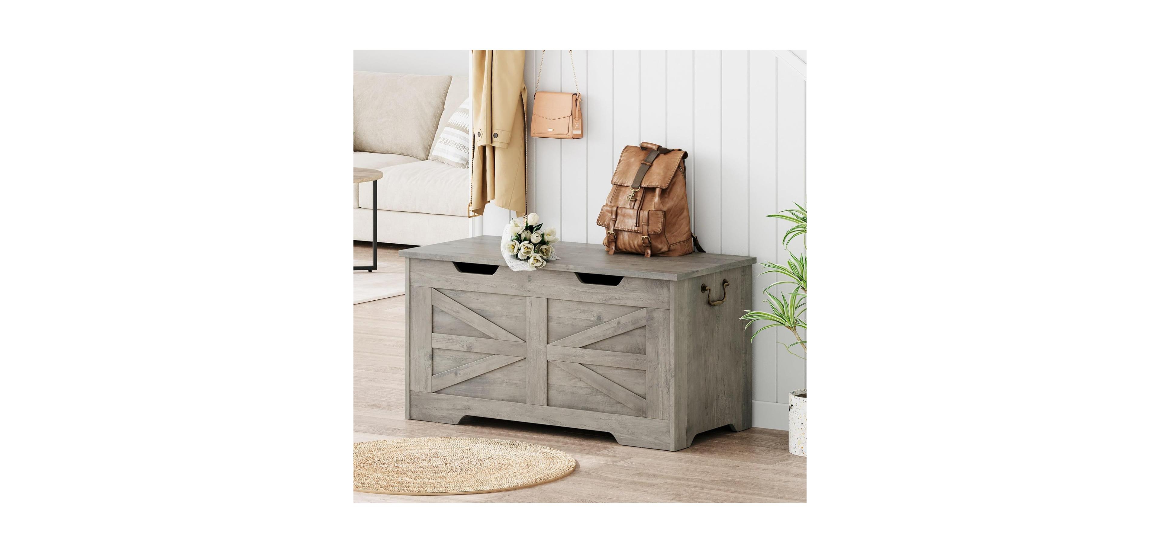 gaomon Storage Chest, 39.4" Wooden Storage Bench with Safety Hinge, Flip Top Blanket Chest Trunks, Supports 350 Lb, for Entryway, Living Room, Bedroom