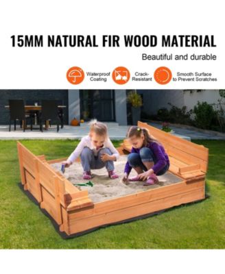 Wooden Sandbox, 52.4 x 47.2 x 16.9 in Sand Box, Sand Pit with Foldable Bench Seats and Bottom Liner