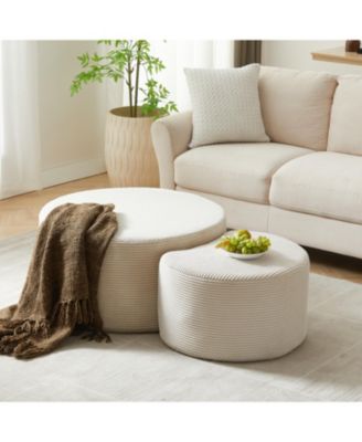 Nesting Coffee Table Set of 2, Upholstered Round Tables