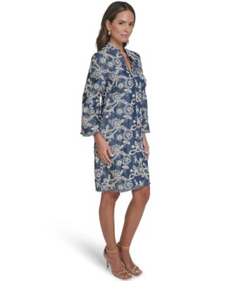 Women's Notch Neck Flare-Sleeve Short Dress