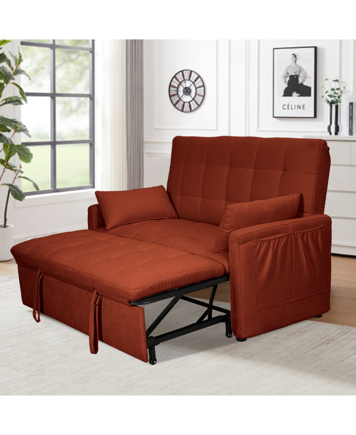 Streamdale Furniture 61" Fabric Sofa Bed with Storage Pockets & Adjustable Back