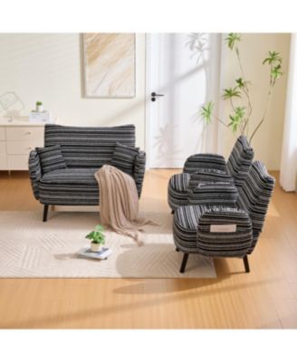 Modern two-seater sofa with armrests, pillows, and storage pockets