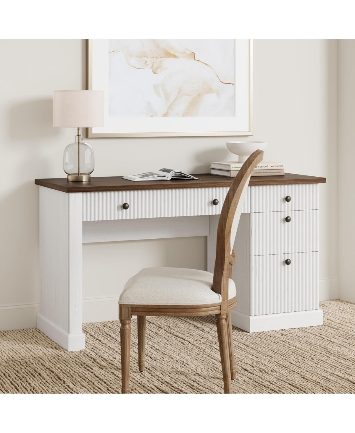 gaomon 54" Fluted Executive Desk with Charging Station