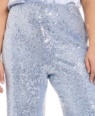Plus Size Sequined Pull-On Pants