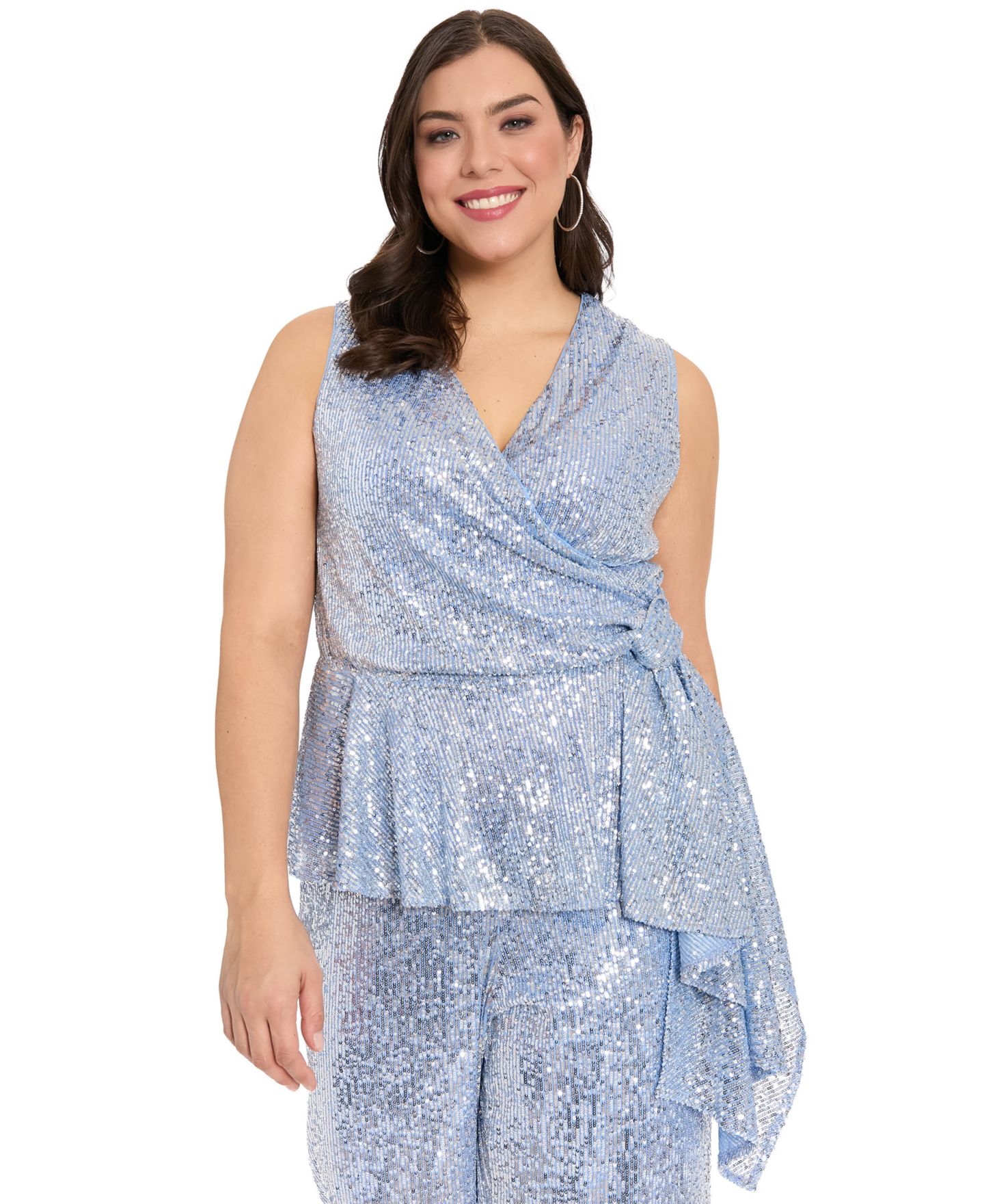 Женский топ Muse Plus Size Sleeveless V-Neck, цвет: Небесно-голубой серебряный — фото 1
