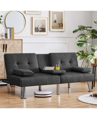 Fabric Upholstered Convertible Futon Sofa Bed for Small Space