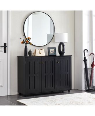 Louvered Door 4-Tier Shoe Storage Cabinet Closed Shoes Rack 