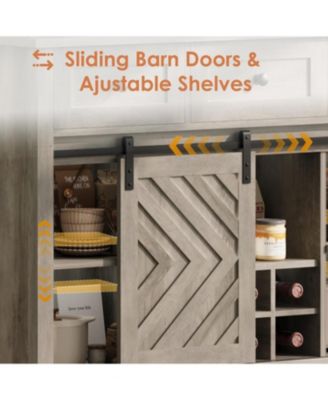 47.2" Farmhouse Buffet Cabinet with Sliding Barn Door, 3 Drawers, Wine Rack & Adjustable Shelf